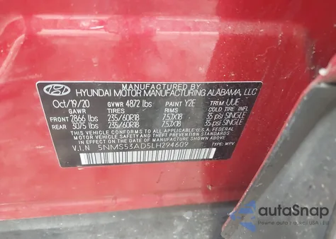 2020 Hyundai Santa Fe Limited from USA, damaged, VIN 5NMS53AD5LH294609